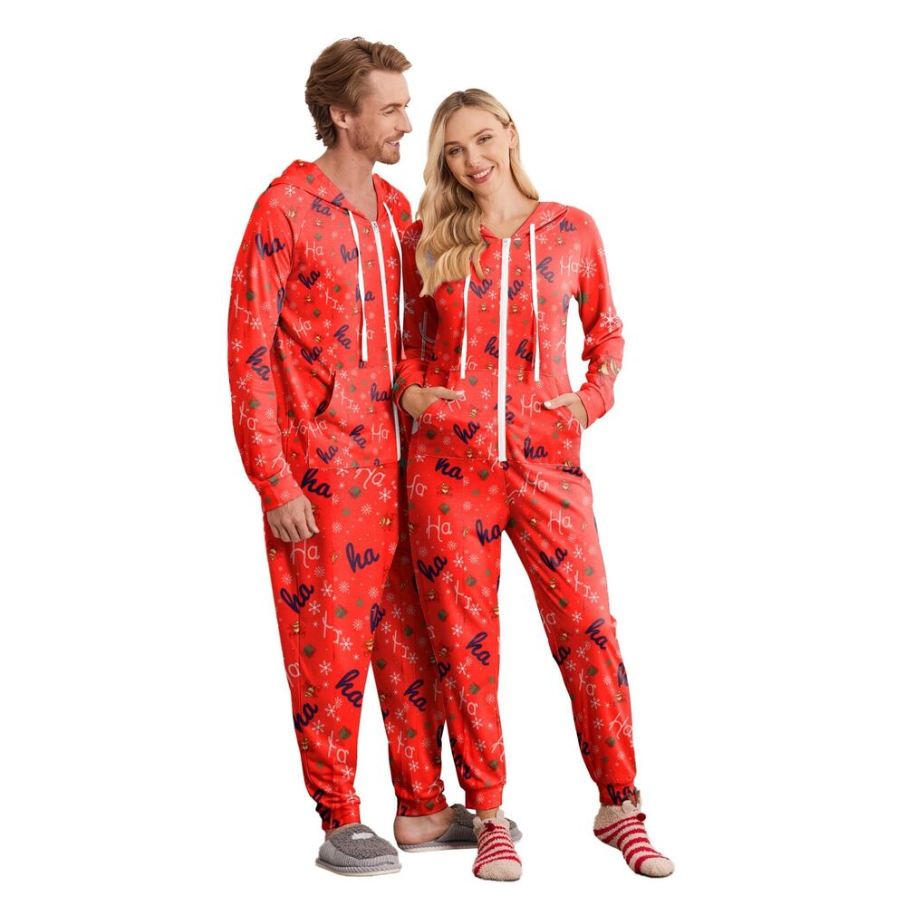 7715 Christmas Onesie Zipper Hooded Adult Onesie Pajamas Soft Onesie